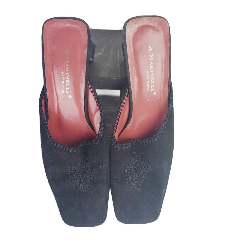 Vintage A. Marinelli Women's Black Suede Crochet Slip On Mules Size 8.5M NICE! - Picture 2 of 5